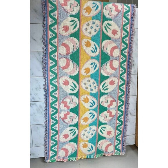 Easter Egg Spring Tapestry Table Runner 16in x 66in With Fringe - Picture 4 of 5